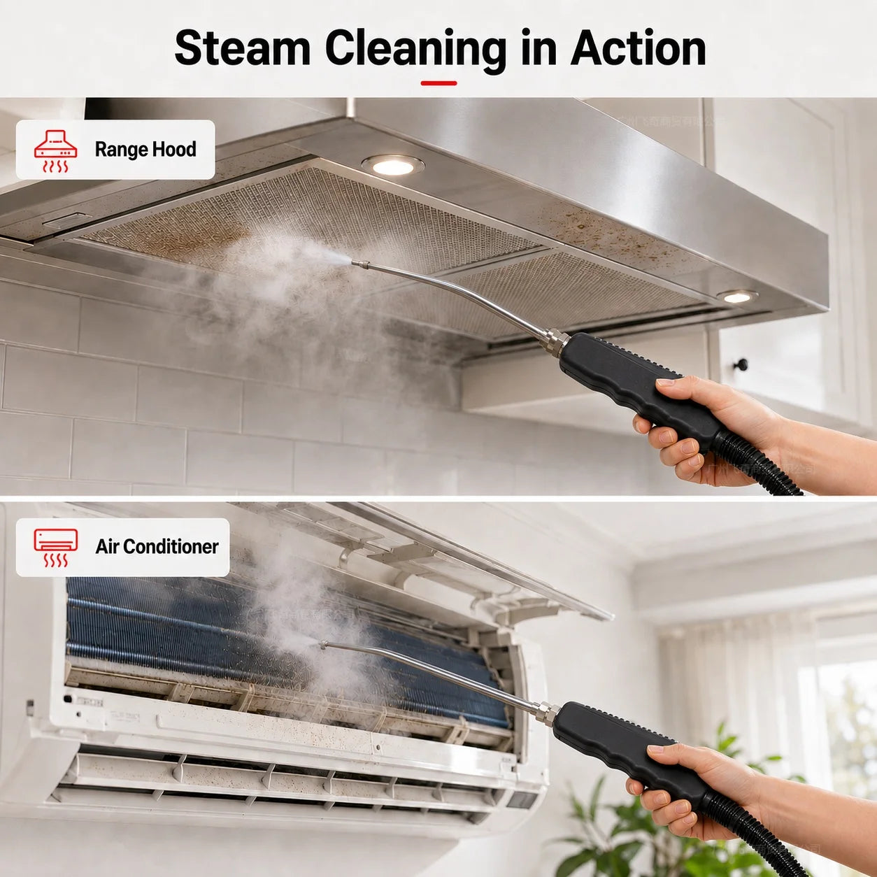 001 Small and Portable High-Pressure Red White Steam Cleaner With Brush Heads Handheld Sanitizing 6-Speed Settings Extended Hose Large Capacity Removes Grease Dust Mites for Air Conditioners Range Hoods Floors Bathrooms Cookw