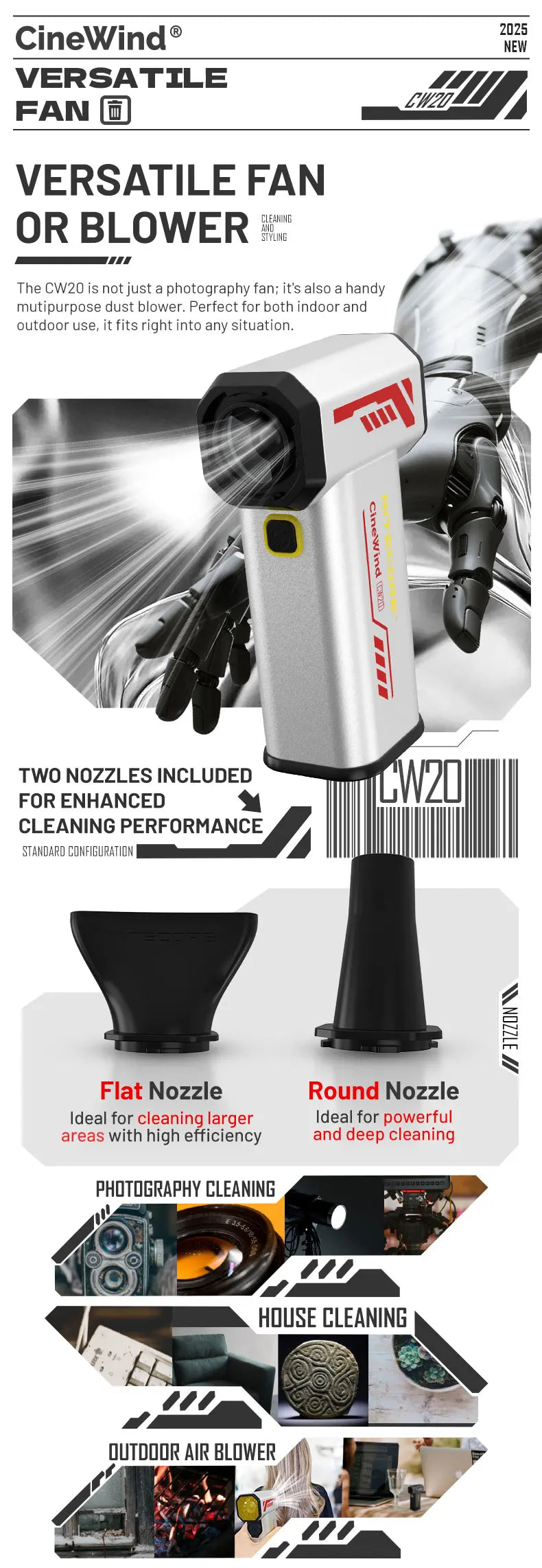 Multipurpose Pocket Photography Fan Electric Portable Fan Stepless Wind Blower 100W High Power Brushless Motor