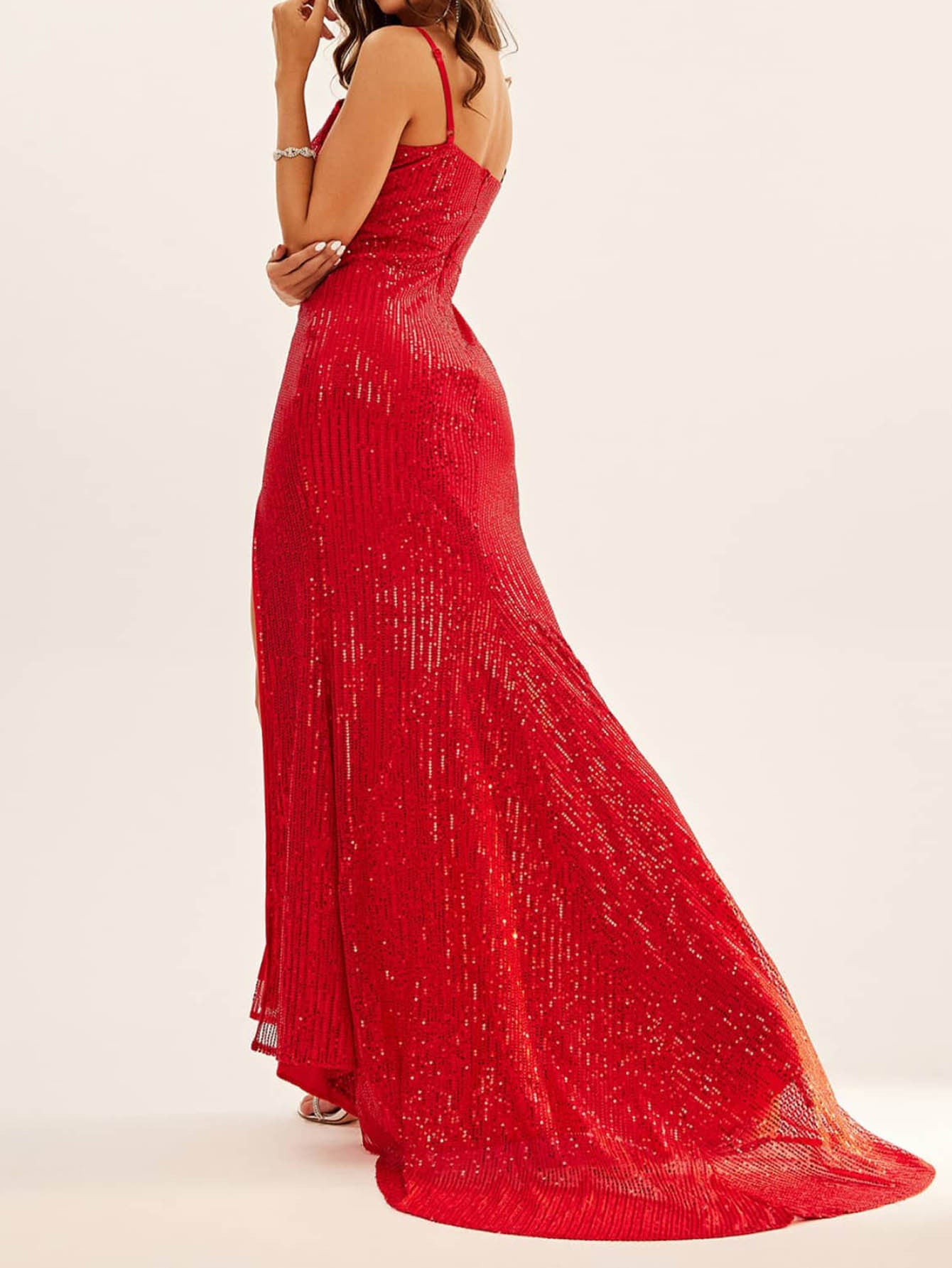 Women's Suspender Dress, Mermaid Slim Fit Sequin Evening Dress, Backless Formal Dress, Spring New Style with Side Slits
