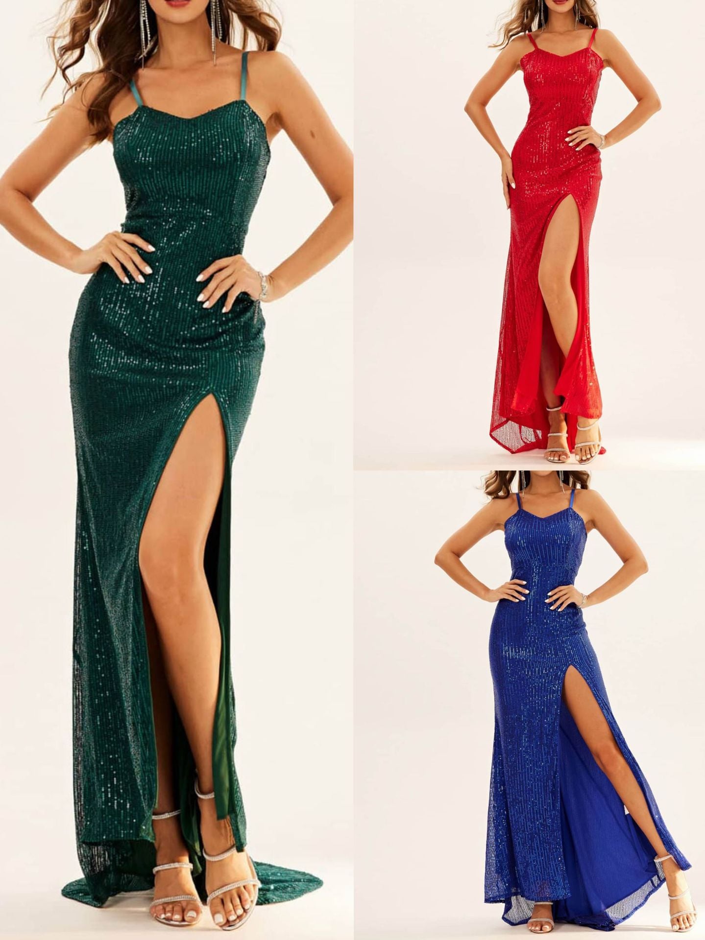 Women's Suspender Dress, Mermaid Slim Fit Sequin Evening Dress, Backless Formal Dress, Spring New Style with Side Slits