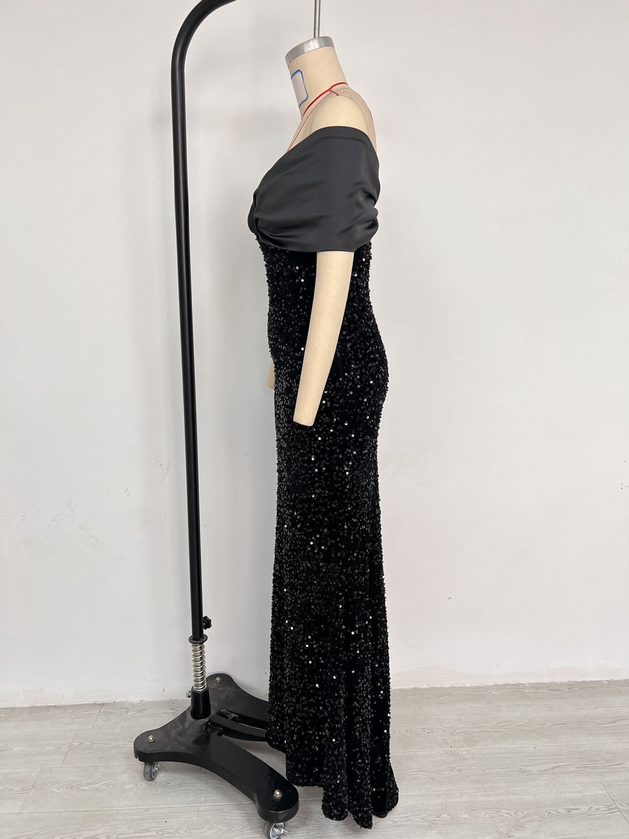 European and American Cross-border off-shoulder Evening Dress New Slim-fit Fishtail Sexy Elegant Sequin Party Dress dress