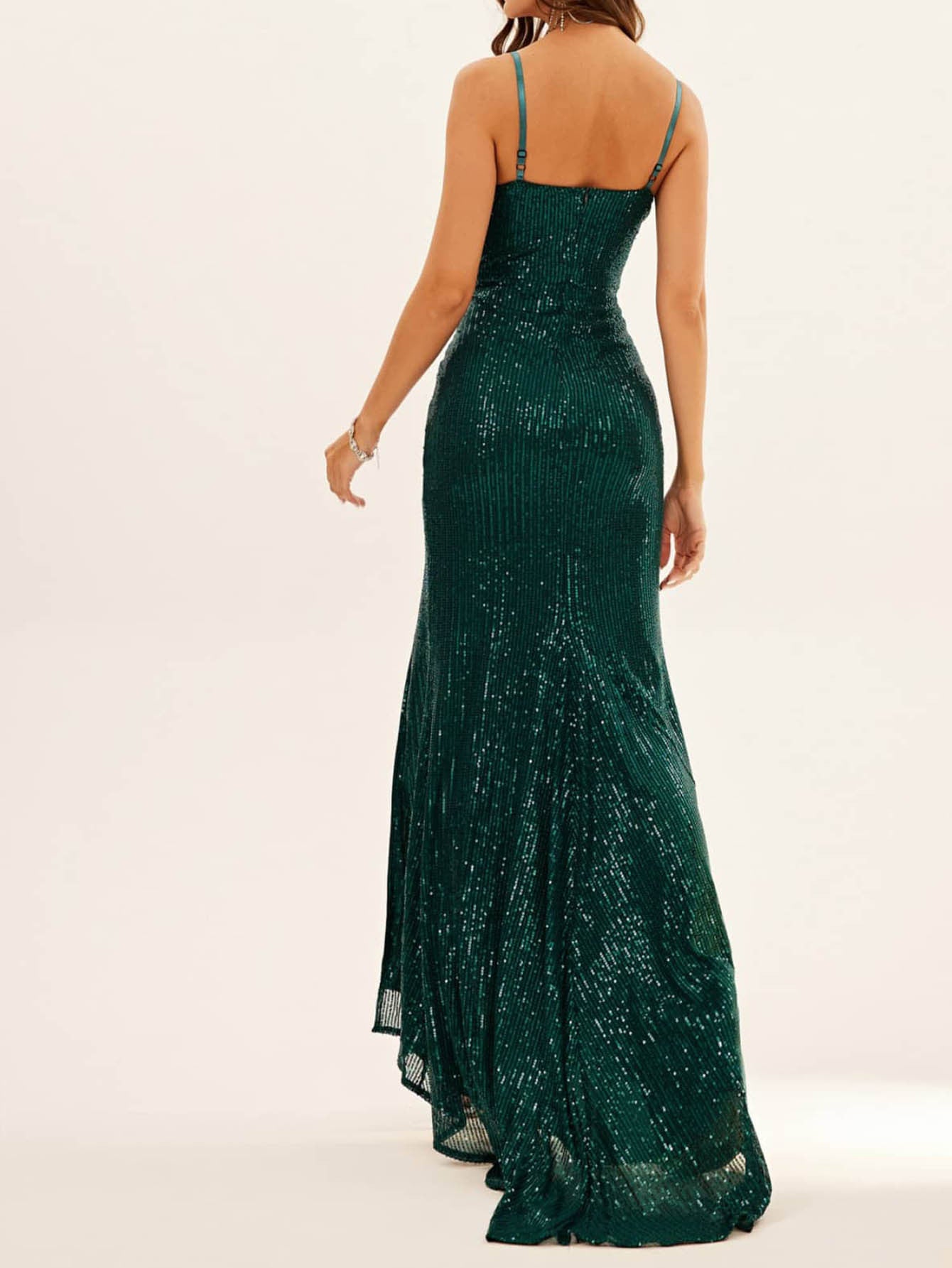 Women's Suspender Dress, Mermaid Slim Fit Sequin Evening Dress, Backless Formal Dress, Spring New Style with Side Slits