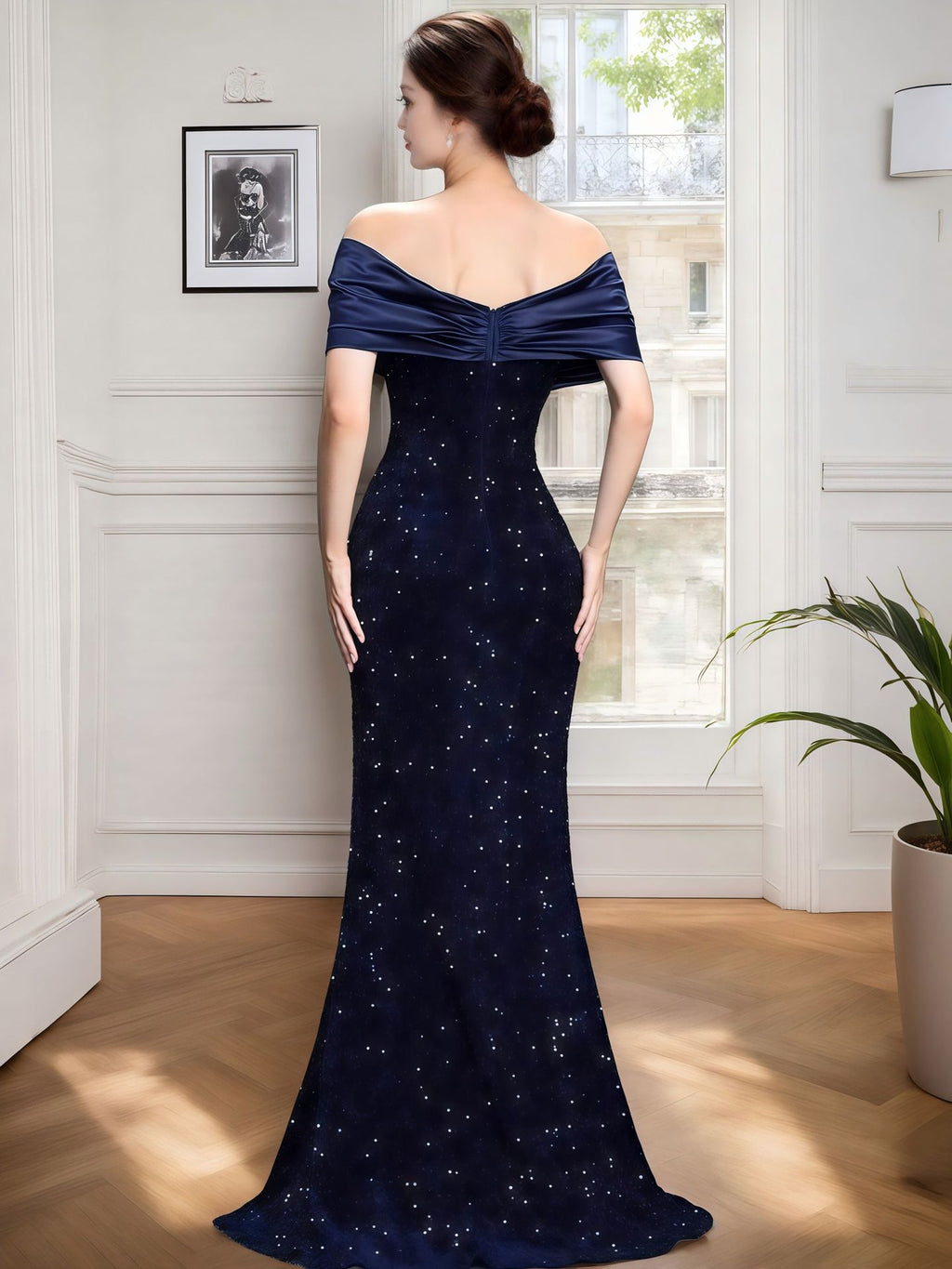 European and American Cross-border off-shoulder Evening Dress New Slim-fit Fishtail Sexy Elegant Sequin Party Dress dress