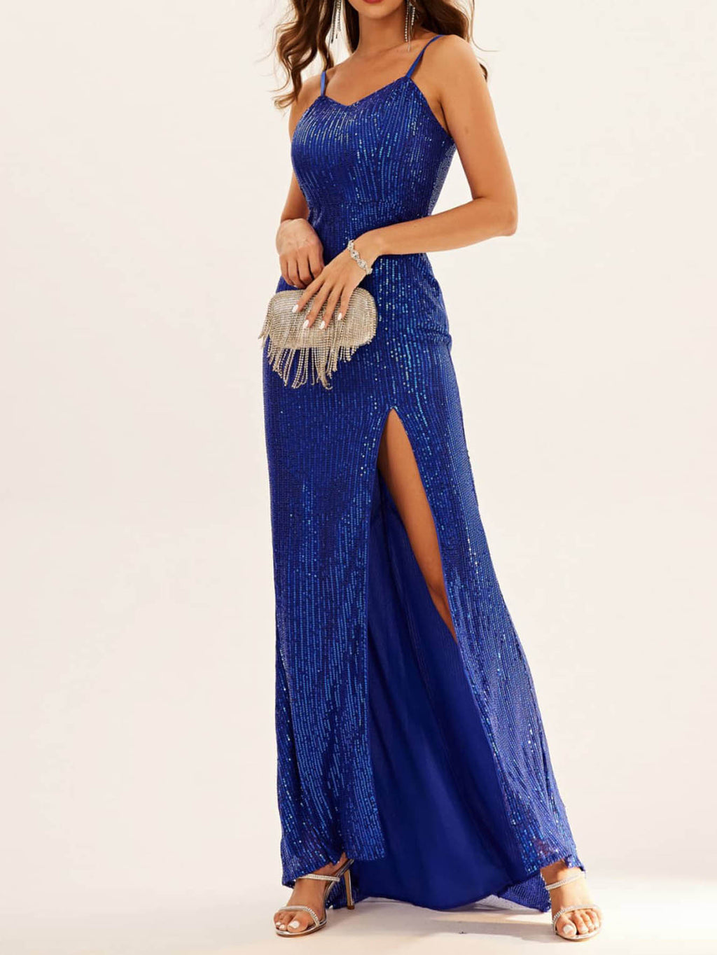 Women's Suspender Dress, Mermaid Slim Fit Sequin Evening Dress, Backless Formal Dress, Spring New Style with Side Slits