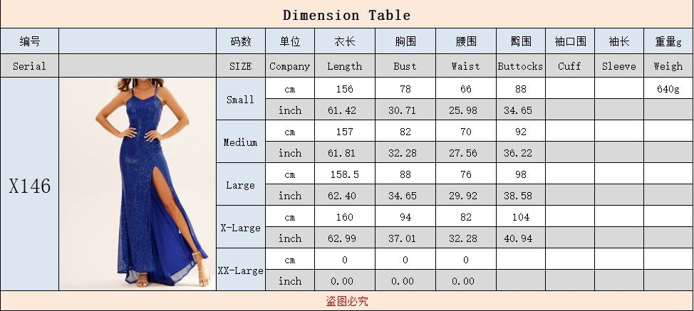 Women's Suspender Dress, Mermaid Slim Fit Sequin Evening Dress, Backless Formal Dress, Spring New Style with Side Slits