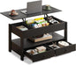 WLIVE Black Lift Top Coffee Table with 2 Drawers LED Light - Large Storage Open Shelf for Living Room Modern Home Furniture