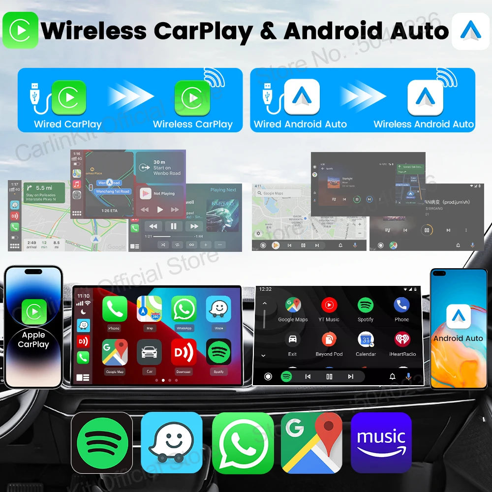 CarlinKit 5.0 Mini Ultra / Pro Wireless CarPlay & Android Auto Adapter For OEM Cars Upgrade WiFi BLE Wireless Auto-connect Phone