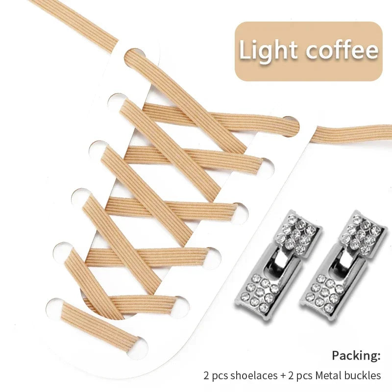 Fashion Elastic No Tie Shoelaces Rhinestone Cross Lock Tieless Shoelace Flat Shoe Laces Suitable for Sneakers and Athletic Shoes