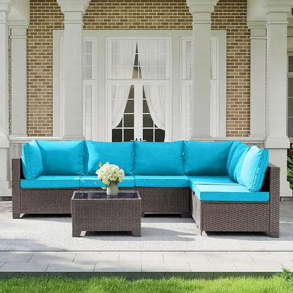 7 Pieces Outdoor Patio Furniture Sets, All-Weather Sectional Sofa Dark Brown PE Rattan Wicker Conversation, Customized