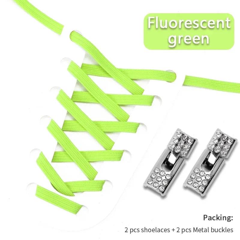 Fashion Elastic No Tie Shoelaces Rhinestone Cross Lock Tieless Shoelace Flat Shoe Laces Suitable for Sneakers and Athletic Shoes