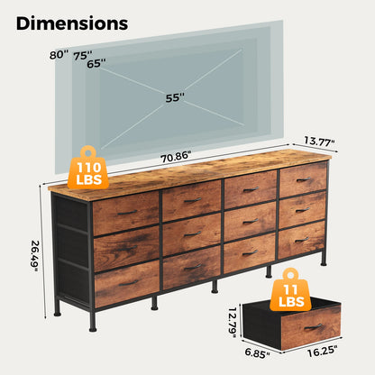 JHK 12  Fabric Cabinet For Living Room Drawers Beside Nightstand Tables Wood Top Entertainment Center Large Fabric TV Consoles for Bedroom Up to 80'' TVs Storage Closet Chest Clothes Display Of Furniture