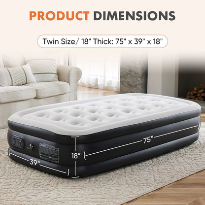 MCQ 16IN Air Mattress with Built in Pump Double Height Air Bed Weight Capacity 660 lbs Non-Slip Bottom Home Bedroom Furniture