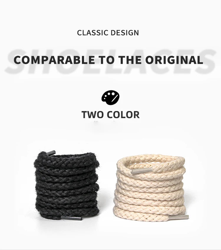 1Pair 8mm Bold Round Shoelaces Quality Linen Cotton Sneakers Shoelace AF1 Shoe laces 100/120/140/160/180CM Shoes Accessories