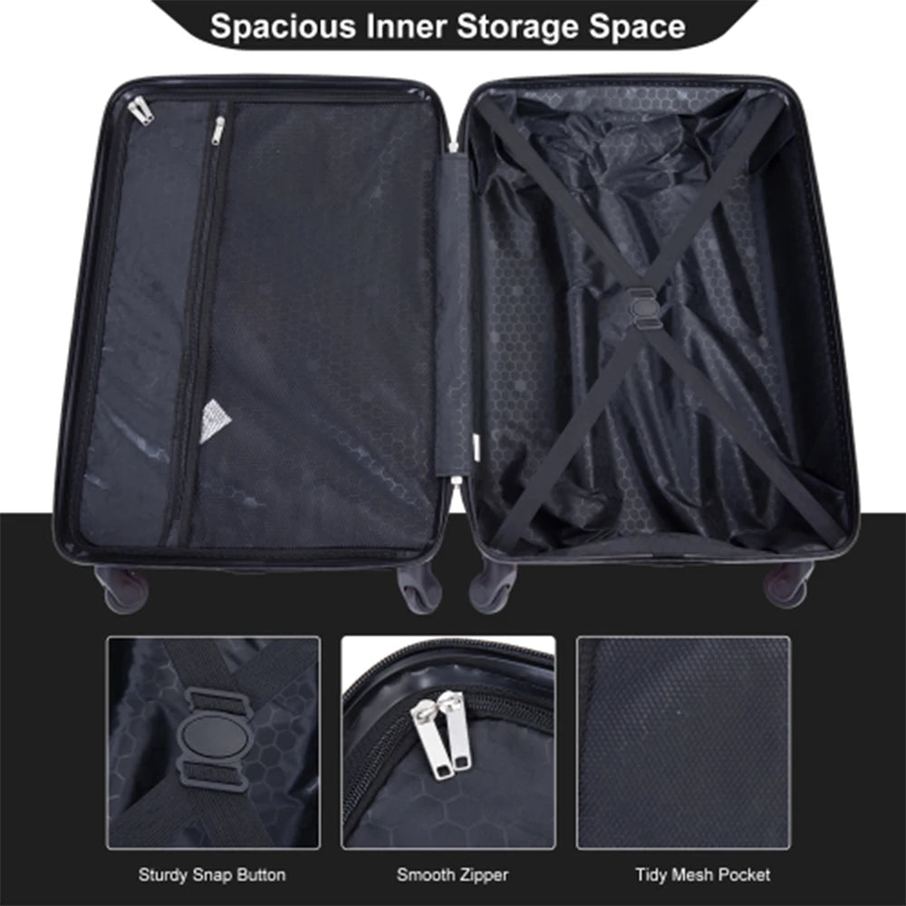 Travelhouse Luggage Set 4-Piece ABS Suitcase With Spinner Wheels, 24 Inch and 28 Inch with TSA Lock, 16, 20 Inch Carry On Luggage