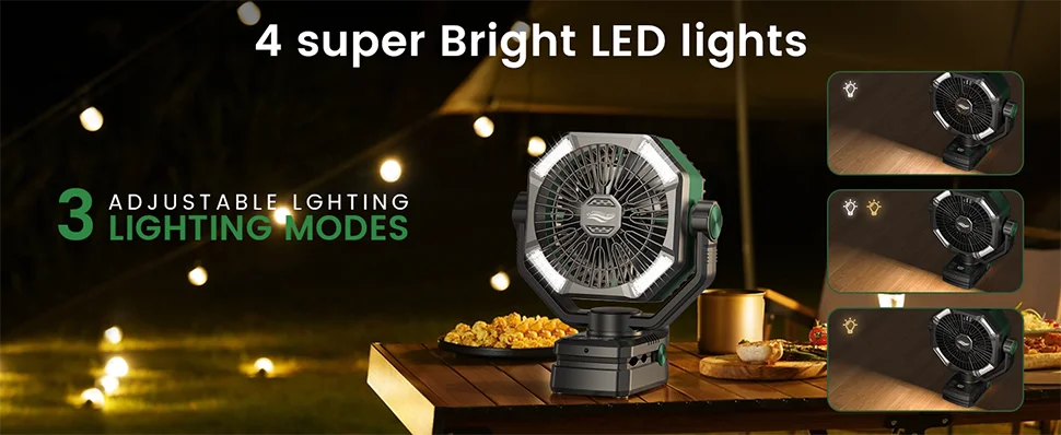 SKYTOO Camping Fan with Dual Motor 20000mAh RechargeableClip Fan with Digital Display with LED Lantern for Camping Outdoor Fan