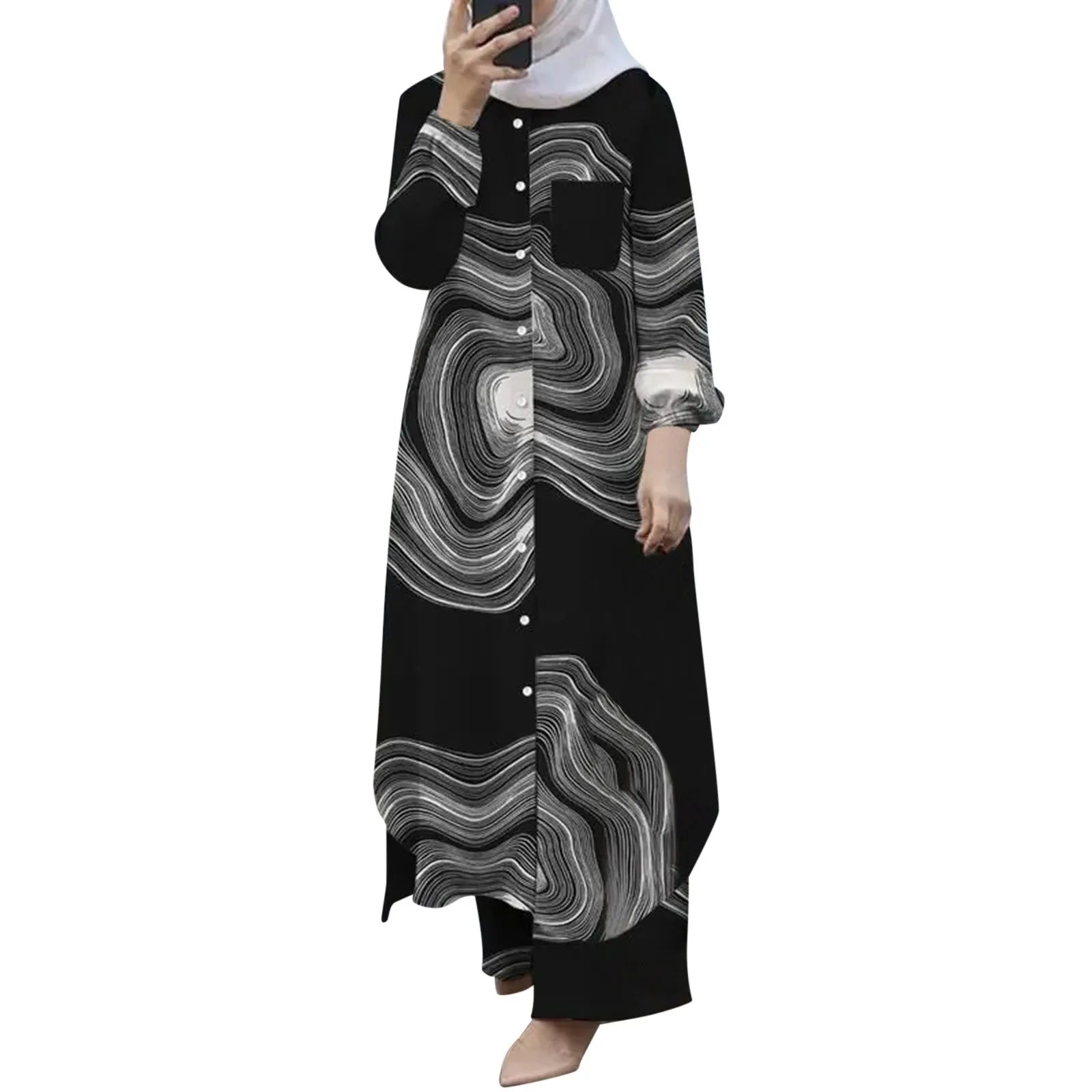 Muslim Sets Turkey Dubai Abaya Women Long Sleeve Buttons Up Shirt Set Causal Pants Suits Abayas For Women IsIamic Outifits