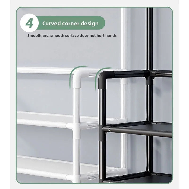 5-Tier 3-in-1 Multifunctional Metal Shoe & Hat Rack, Floor-Standing Garment Organizer for Entryway, Bedroom, Living Room, Sturdy Vertical Storage Shelf