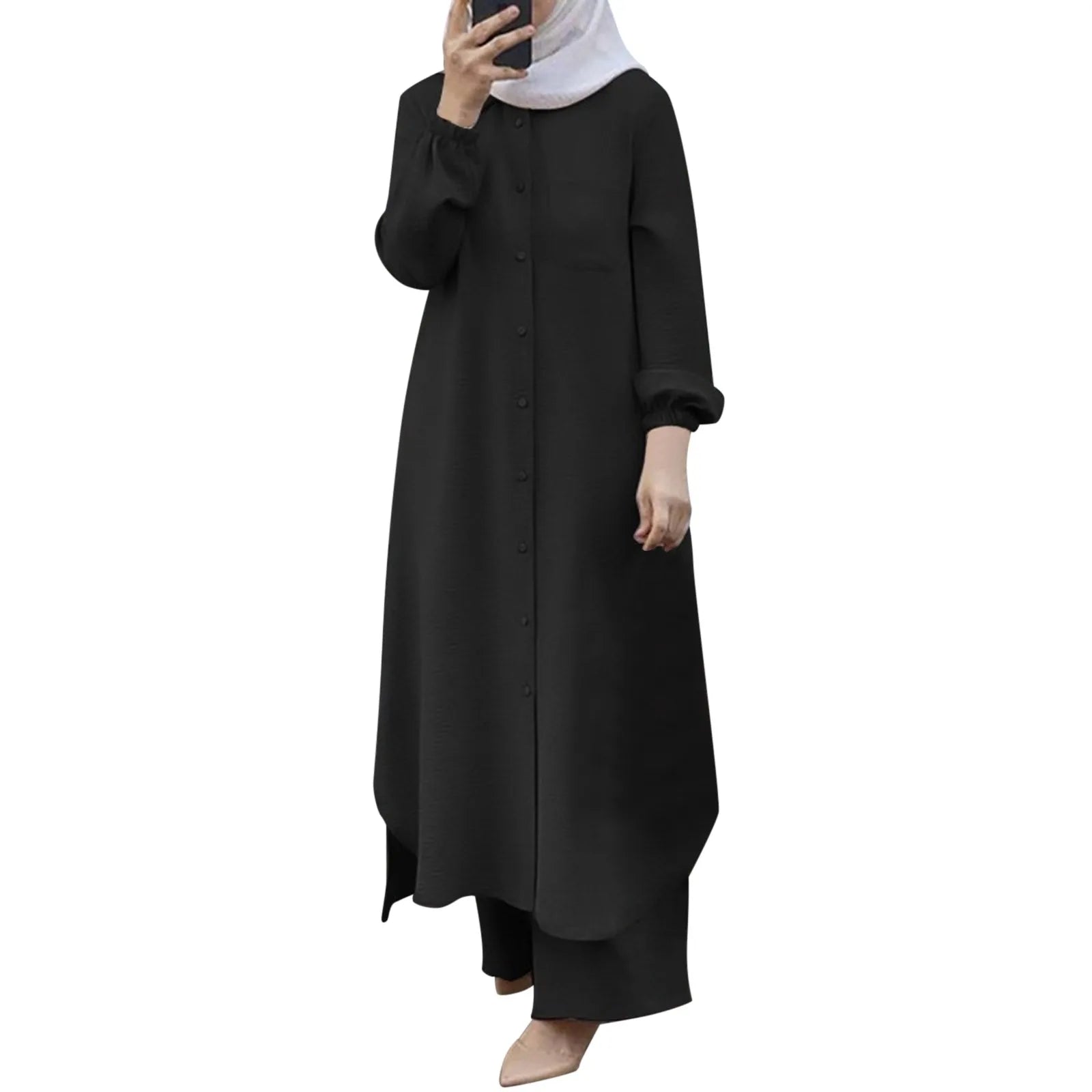 Muslim Sets Turkey Dubai Abaya Women Long Sleeve Buttons Up Shirt Set Causal Pants Suits Abayas For Women IsIamic Outifits