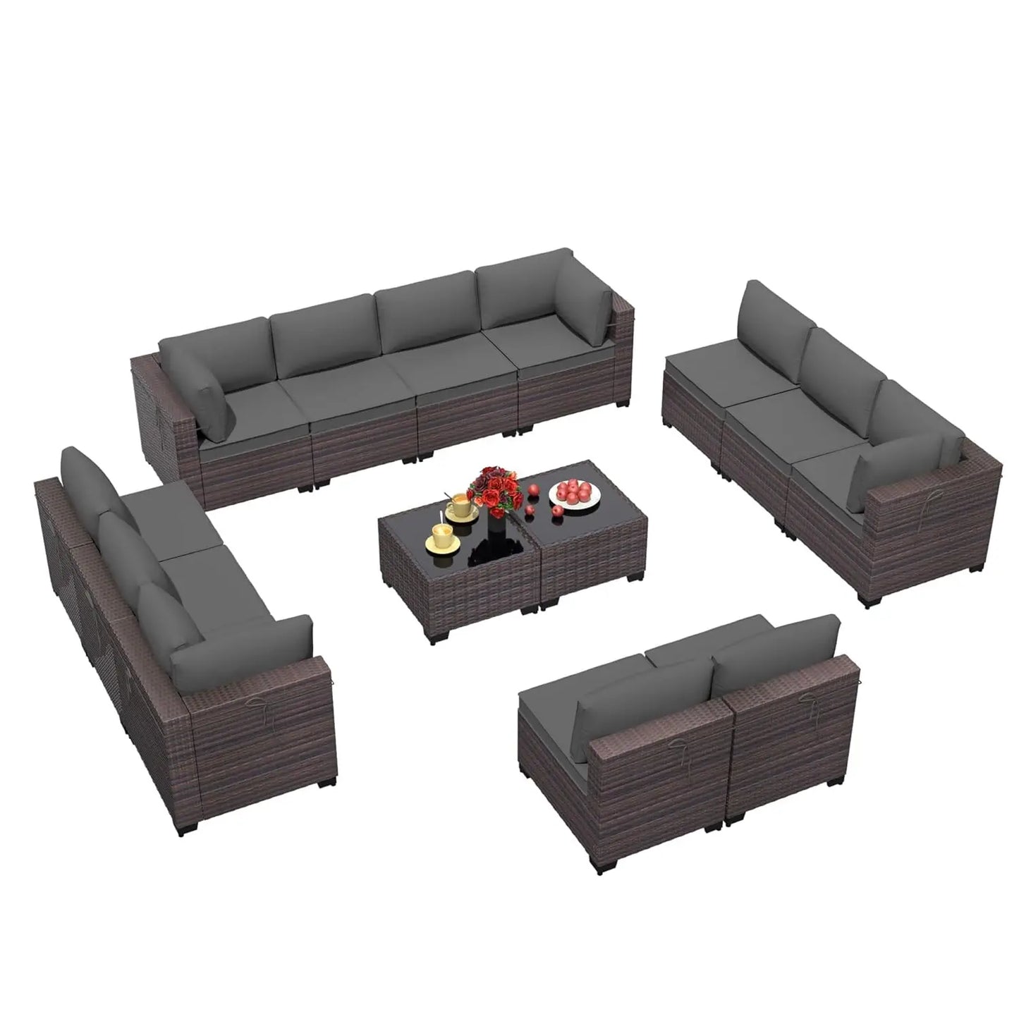 14 Pieces Outdoor Patio Furniture Set,Outdoor Sectional Furniture All Weather PE Rattan Wicker Patio Conversation Set, Custom