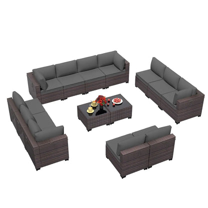 14 Pieces Outdoor Patio Furniture Set,Outdoor Sectional Furniture All Weather PE Rattan Wicker Patio Conversation Set, Custom