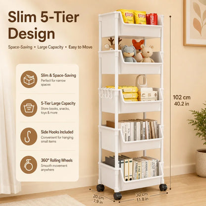 Household Living Room, Bedroom, Kitchen Small Trolley Storage Rack, Snack Floor-Standing Multi-Layer Mobile Storage Bookshelf