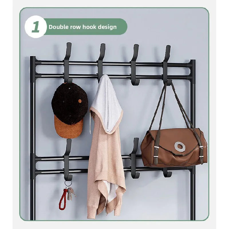 5-Tier 3-in-1 Multifunctional Metal Shoe & Hat Rack, Floor-Standing Garment Organizer for Entryway, Bedroom, Living Room, Sturdy Vertical Storage Shelf