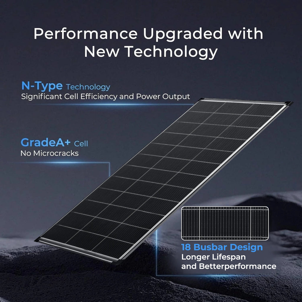 200 Watt N‑Type Bifacial Solar Panel 18BB A+ Grade, 25% Efficiency IP68 Waterproof Solar Cell Module, 12V Off‑Grid Power Solution for RV Boat Camper Rooftops