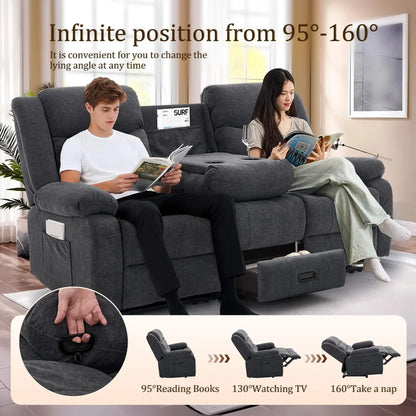 3 Seater Recliner Sofa,Built In Console & Drop Down Table,Cup Holders,Living Room Furniture, Custom