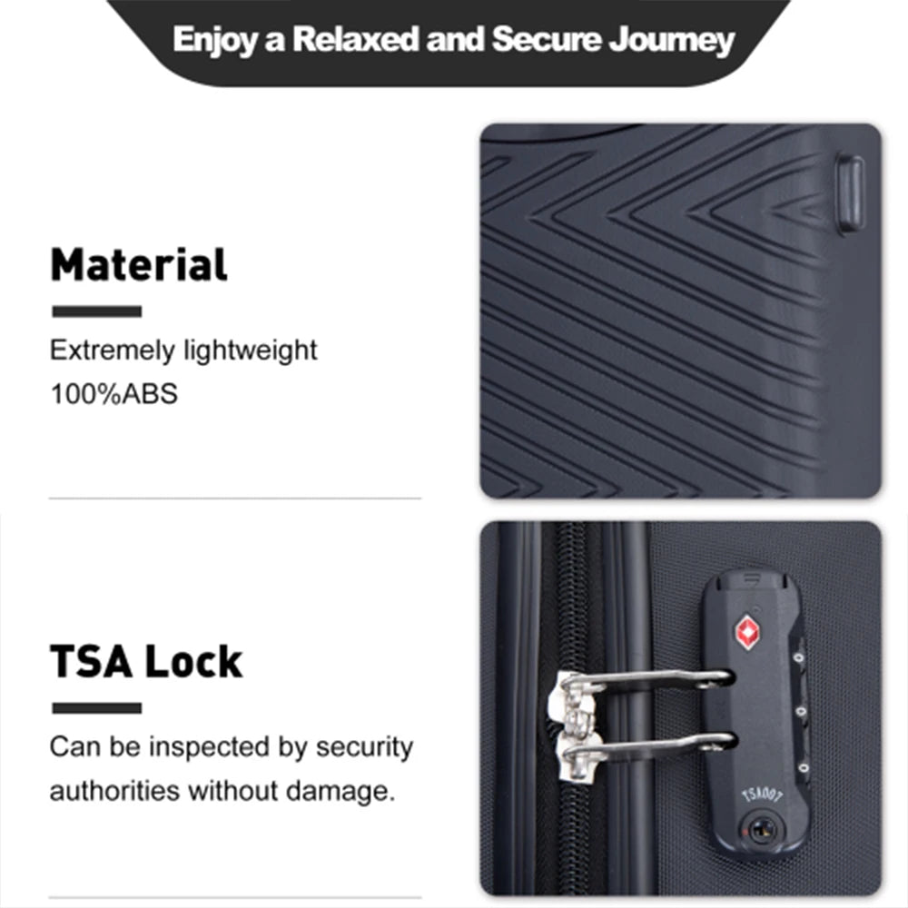 Travelhouse Luggage Set 4-Piece ABS Suitcase With Spinner Wheels, 24 Inch and 28 Inch with TSA Lock, 16, 20 Inch Carry On Luggage
