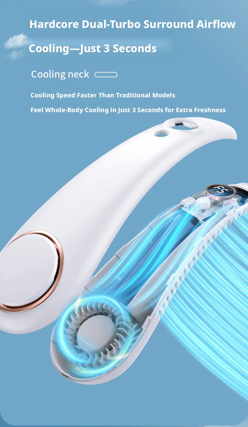 New Mini Neck Mounted Fan Portable Bladeless Neck USB Rechargeable Air Cooler 5 File Speed Summer Sports Fan Outdoor Sports Fans