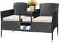 Outdoor Patio Loveseat Modern Rattan 2-Seat Patio Conversation Set with Cushions & Built-in Coffee Table Porch Furniture for Ga