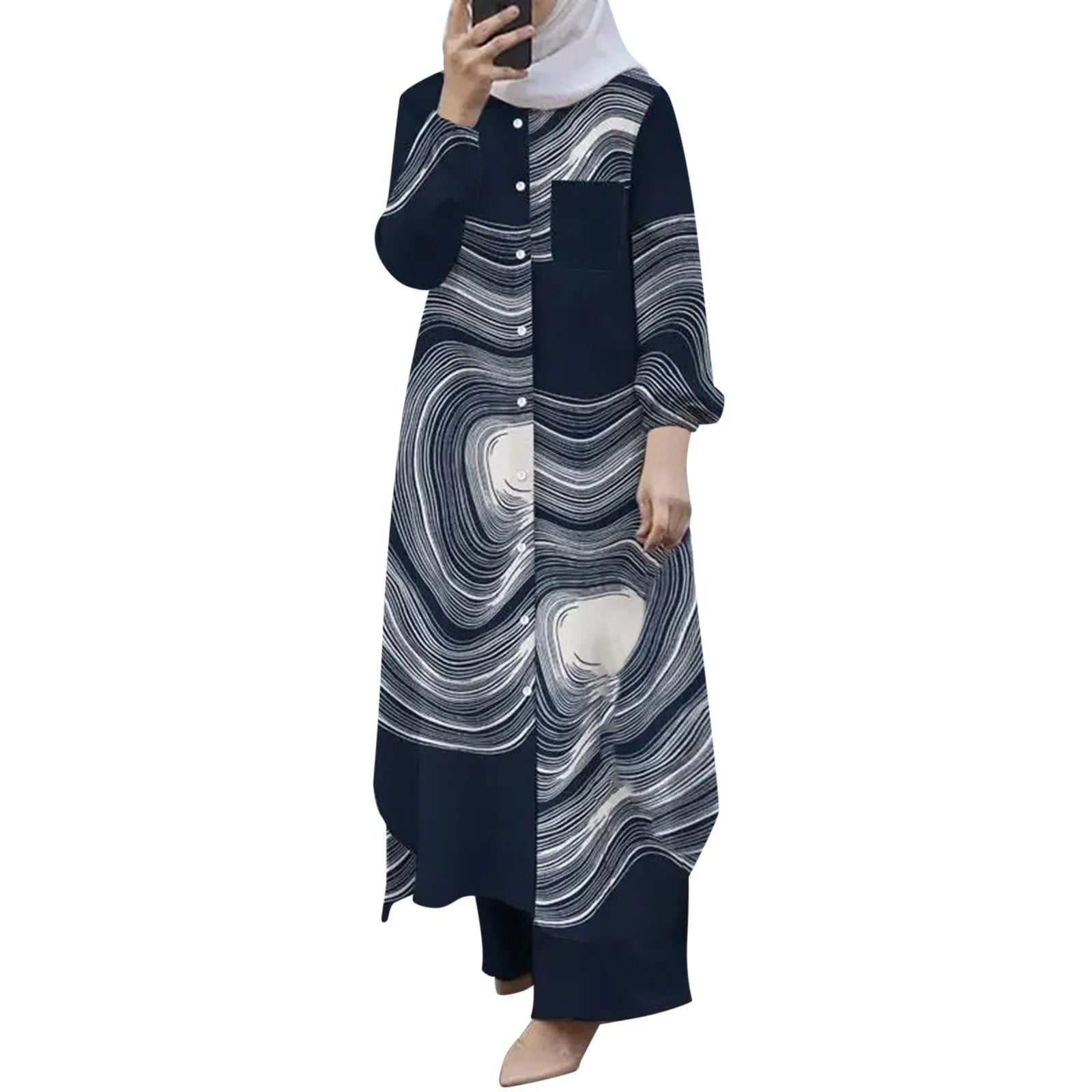 Muslim Sets Turkey Dubai Abaya Women Long Sleeve Buttons Up Shirt Set Causal Pants Suits Abayas For Women IsIamic Outifits