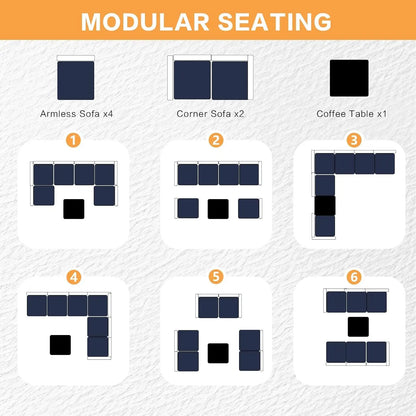 7 Pieces Outdoor Patio Furniture Set, All-Weather Sectional Sofa PE Rattan Wicker with Glass Table & Washable Cushions, Custom