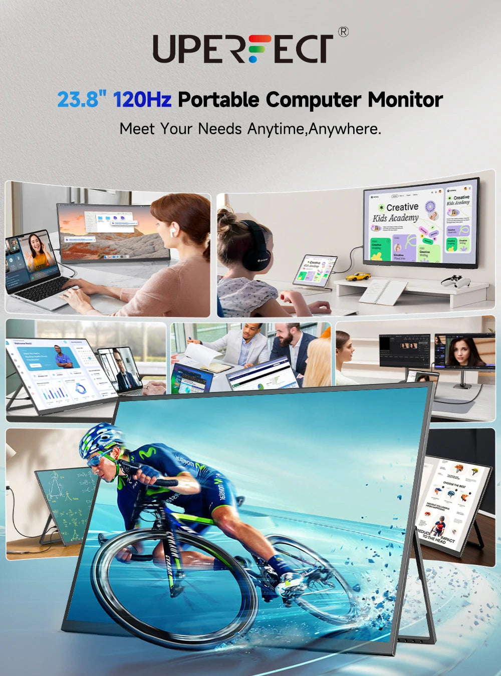 UPERFECT 24”120HZ Portable Monitor Gaming Pc Displays Laptop TV External Screen Ultra-smooth For Cell Phone Steamdeck MacBook