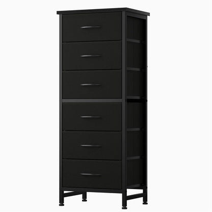 JHK Tall 6 Fabric Drawer Dresser  for Bedroom Wood Top and Metal Frame Skinny Chest of Drawers Narrow Storage Tower with Organization Furniture