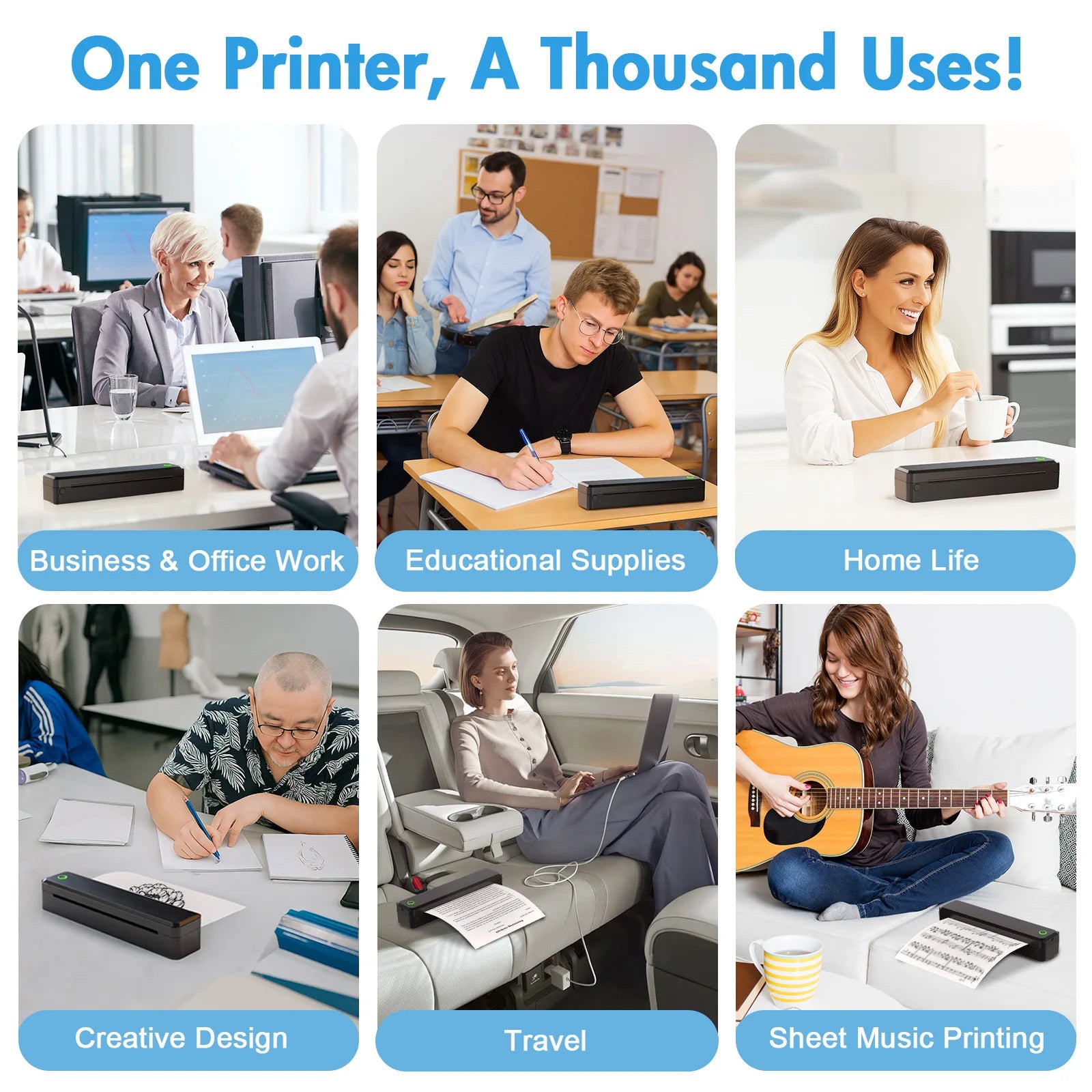 Portable Printers Wireless Inkless Thermal A4 Label Maker US Letter/A4/A5/B5 Android iOS Phone & Laptop For Travel Office School