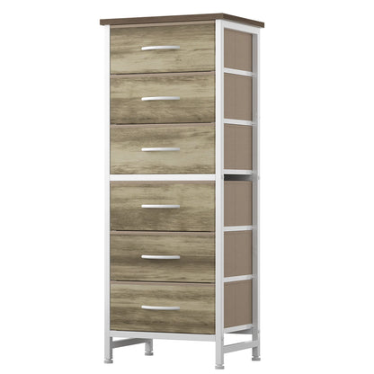 JHK Tall 6 Fabric Drawer Dresser  for Bedroom Wood Top and Metal Frame Skinny Chest of Drawers Narrow Storage Tower with Organization Furniture