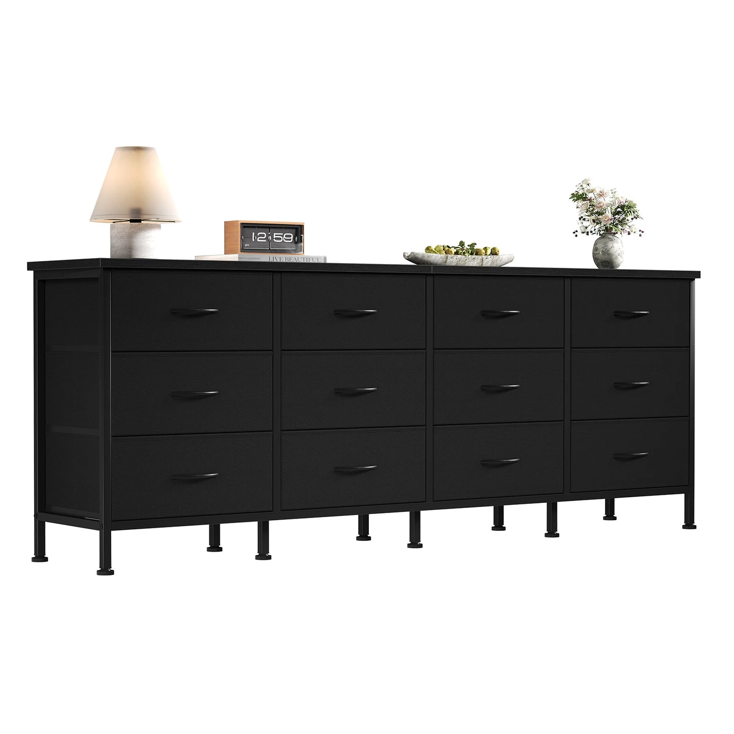 JHK 12  Fabric Cabinet For Living Room Drawers Beside Nightstand Tables Wood Top Entertainment Center Large Fabric TV Consoles for Bedroom Up to 80'' TVs Storage Closet Chest Clothes Display Of Furniture