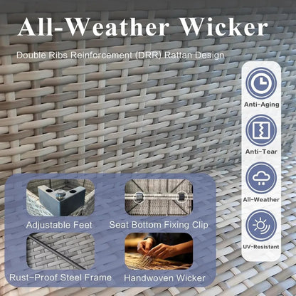 7-Piece Outdoor Rattan Sectional Sofa Set, Wicker Patio Furniture with Coffee Table, Grey Cushions, Patio, Customized