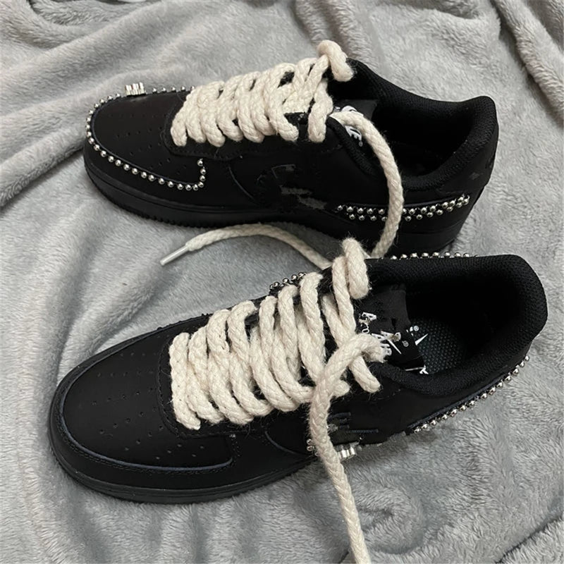 1Pair 8mm Bold Round Shoelaces Quality Linen Cotton Sneakers Shoelace AF1 Shoe laces 100/120/140/160/180CM Shoes Accessories