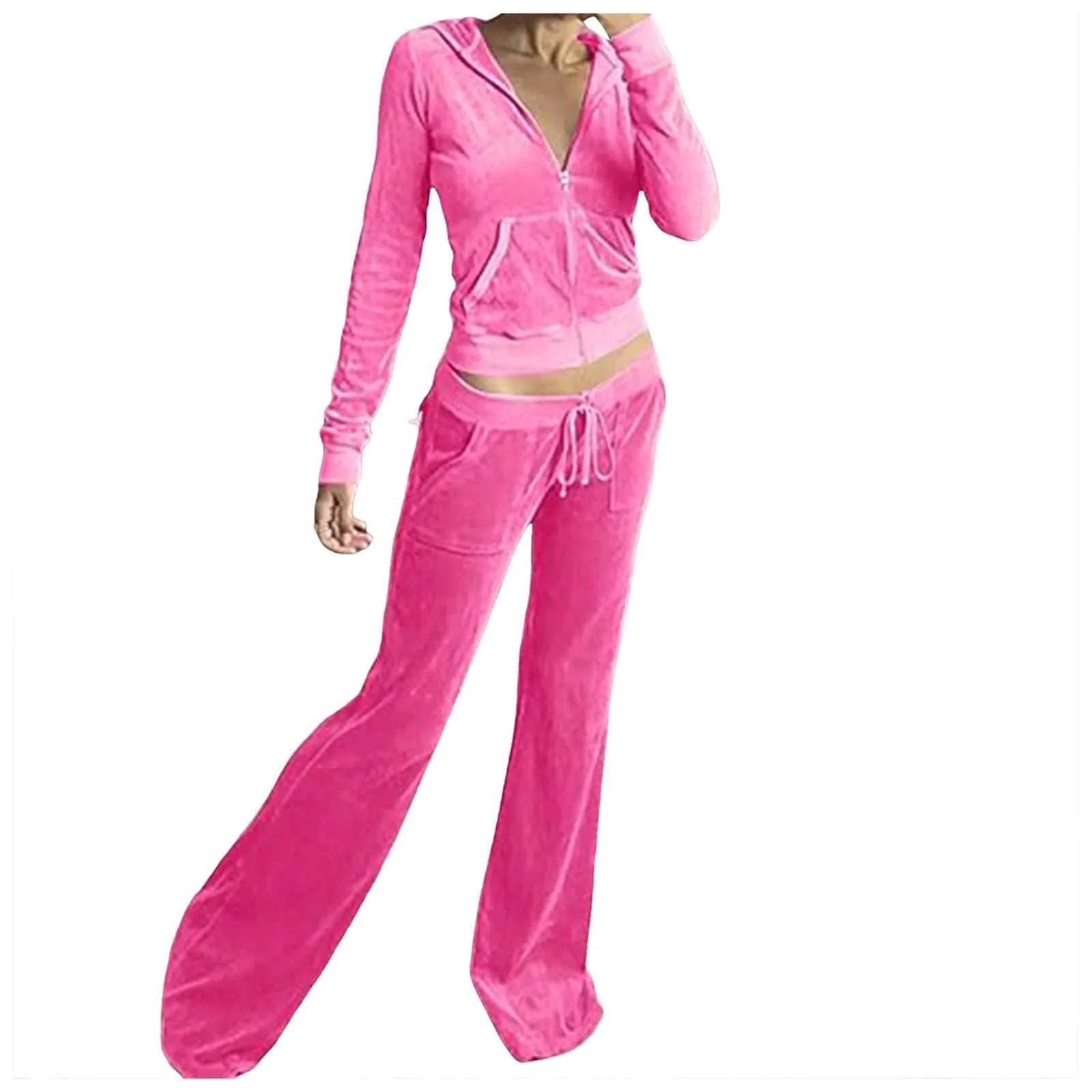 Women Velvet Jogging Suit Autumn Casual Velour Hoodie Cropped Top Jacket With Wide Leg Pants Tracksuits Women's Two Piece Set