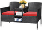 Outdoor Patio Loveseat Modern Rattan 2-Seat Patio Conversation Set with Cushions & Built-in Coffee Table Porch Furniture for Ga