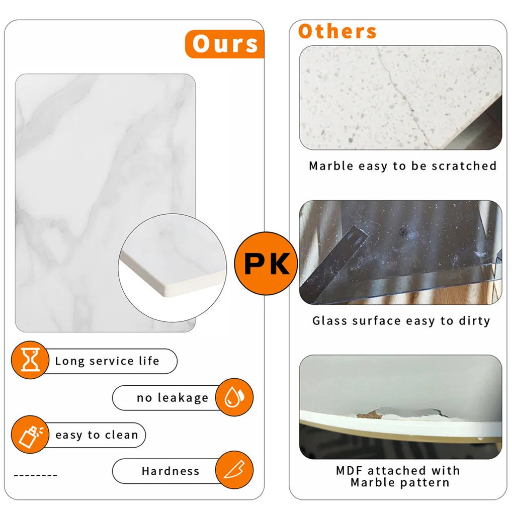 Rectangular Dining Modern Dining Desk Table Furniture with Natural Texture Sintered Stone Top Metal Frame for Dining Room