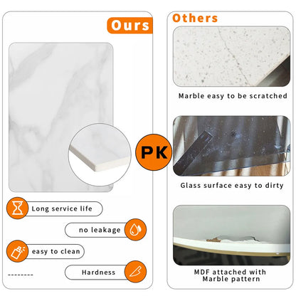 Rectangular Dining Modern Dining Desk Table Furniture with Natural Texture Sintered Stone Top Metal Frame for Dining Room