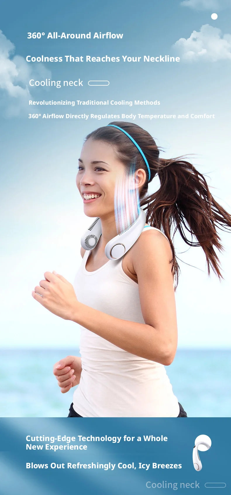 New Mini Neck Mounted Fan Portable Bladeless Neck USB Rechargeable Air Cooler 5 File Speed Summer Sports Fan Outdoor Sports Fans
