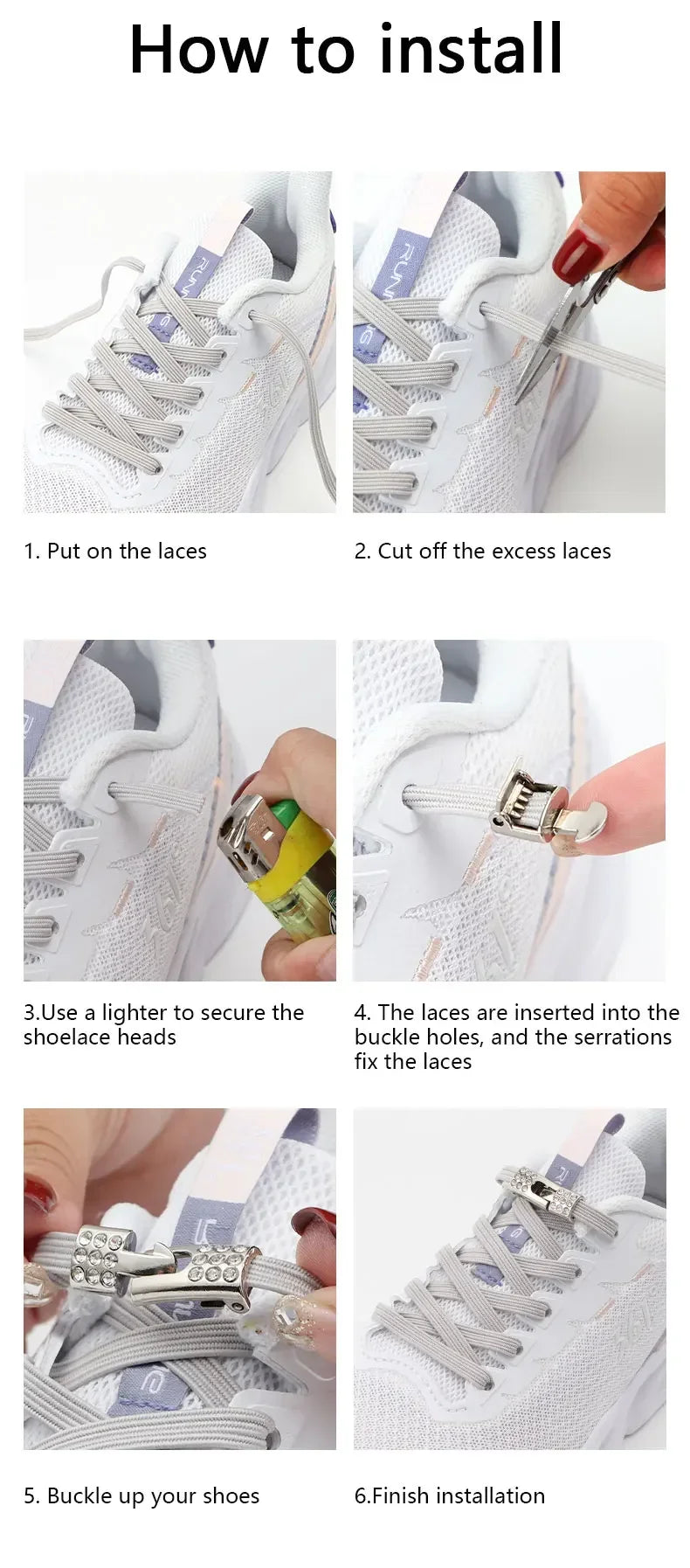 Fashion Elastic No Tie Shoelaces Rhinestone Cross Lock Tieless Shoelace Flat Shoe Laces Suitable for Sneakers and Athletic Shoes