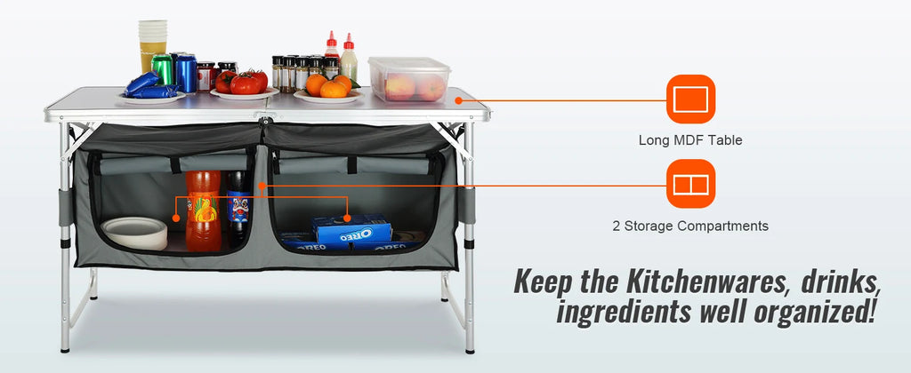 SucceBuy Camping Kitchen Table Quick set-up Folding Camping Table MDF Camping Table for Outdoor Picnics BBQ Camping RV Traveling