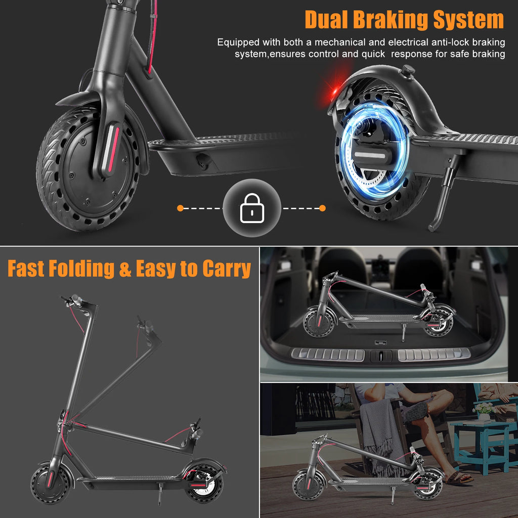 Electric Scooter for Men and Women 8.5" Solid Tire 19mph Power by 350W Motor Long Range Folding Commuting E Scooter