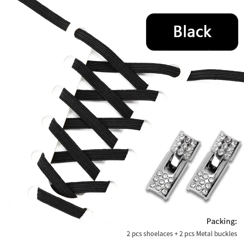 Fashion Elastic No Tie Shoelaces Rhinestone Cross Lock Tieless Shoelace Flat Shoe Laces Suitable for Sneakers and Athletic Shoes