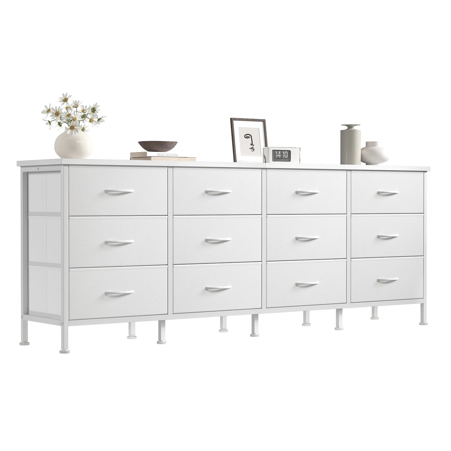 JHK 12  Fabric Cabinet For Living Room Drawers Beside Nightstand Tables Wood Top Entertainment Center Large Fabric TV Consoles for Bedroom Up to 80'' TVs Storage Closet Chest Clothes Display Of Furniture